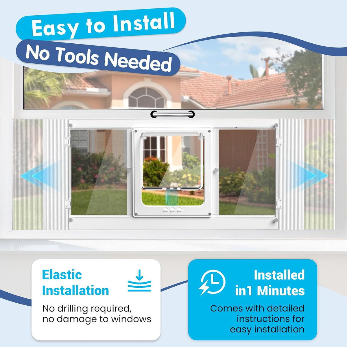 All Season Cat Door for Window with Screen Mesh & Clear Acrylic Panel,36"-40" Adjustable Width,Magnetic Closure Weatherproof Window Pet Door,Aluminum Frame Window Cat Door Insert for Sliding Windows