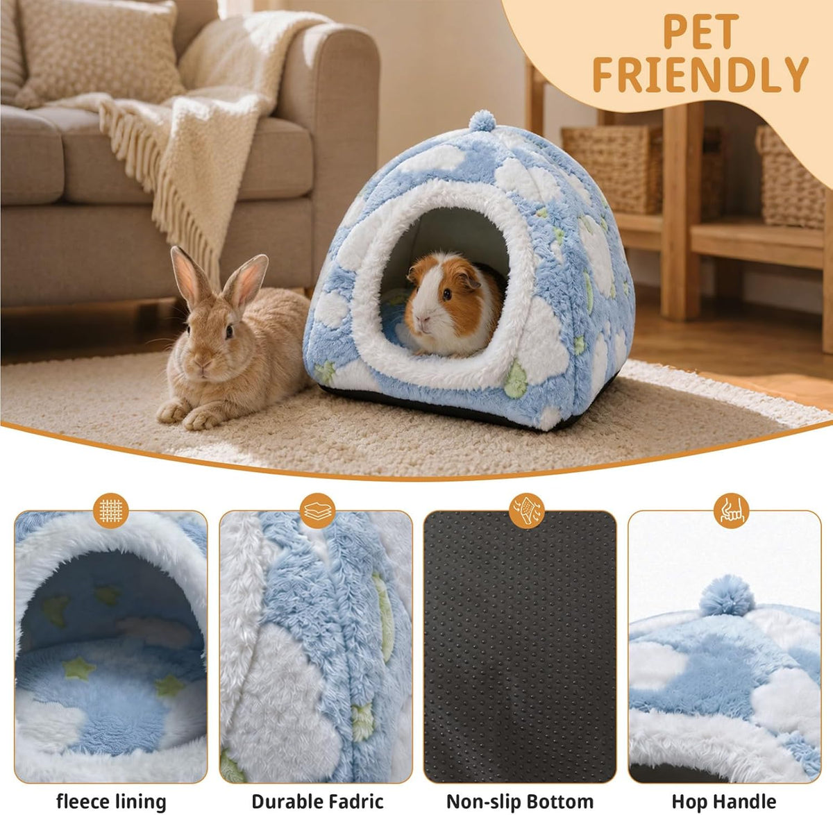 Rabbit Hideout Guinea Pig Hideout Bed Bunny Bed for Rabbit Guinea Pig Hiding Hut Small Animals Washable Winter Sleeping House for Small Pet