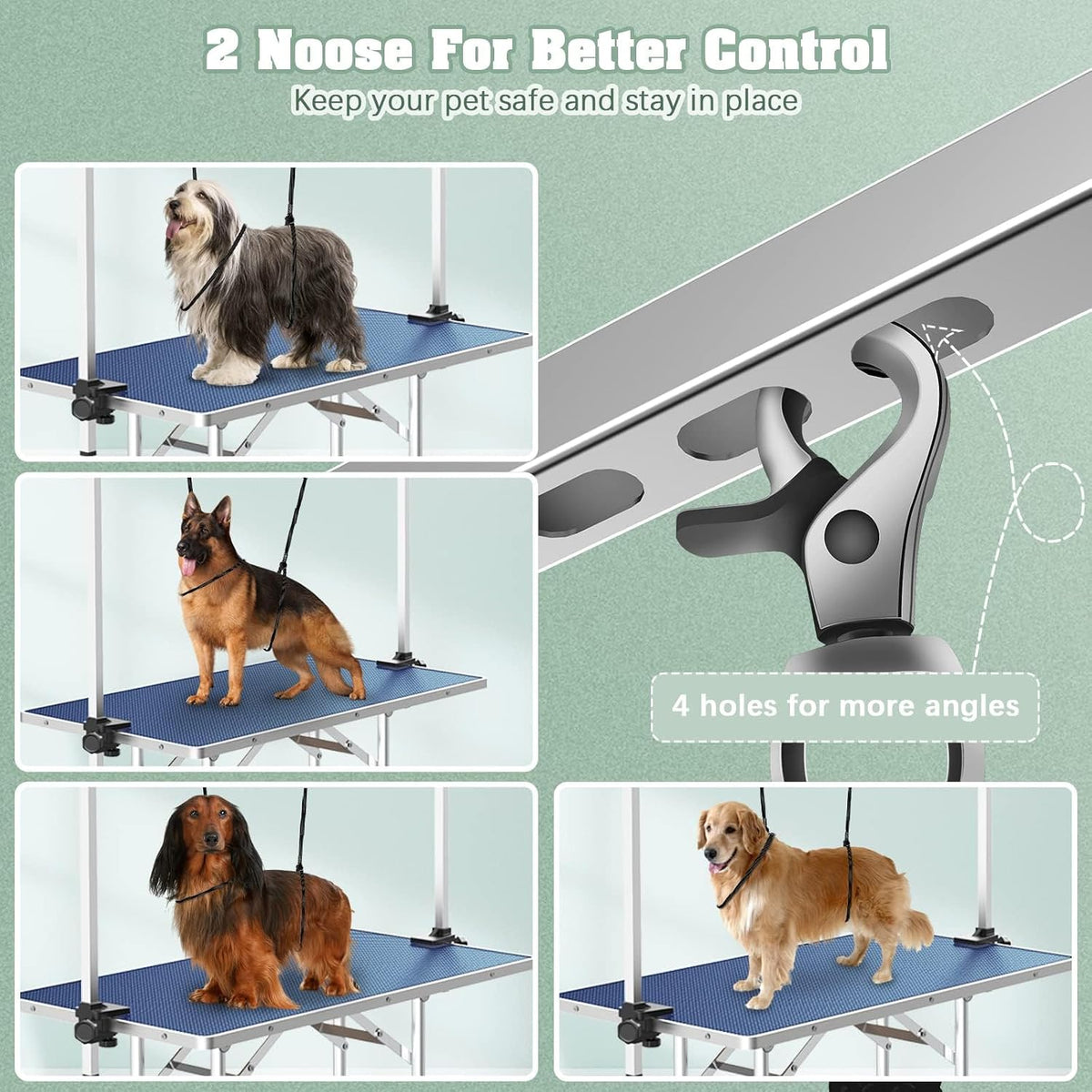 Lyromix 36'' Stainless Steel Pet Dog Grooming Table, Arm/Noose/Tray, Blue