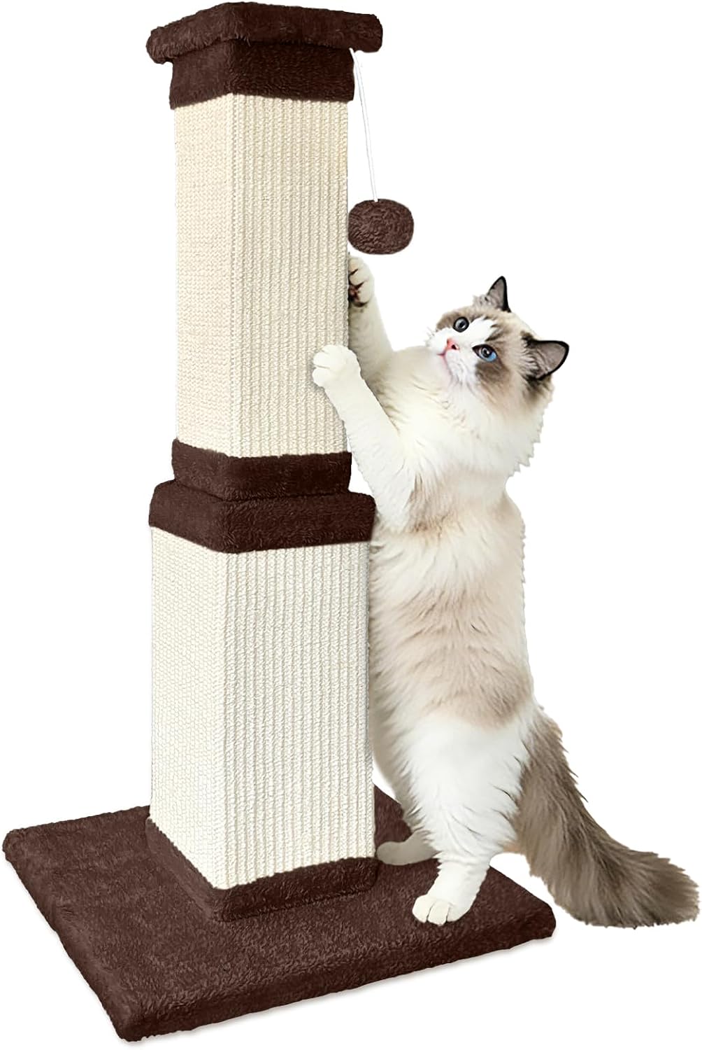 Cat Scratching Post with Plush Perch for Indoor Cats, 32 Inch, Beige