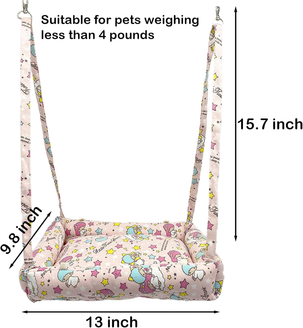 Rabbit Hammock Swing Small Animal Hanging Bed with 2 Pads (Pink Star)