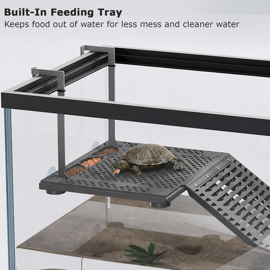 Upgraded Hanging Turtle Basking Platform with with Ramp, Built-in Food Tray