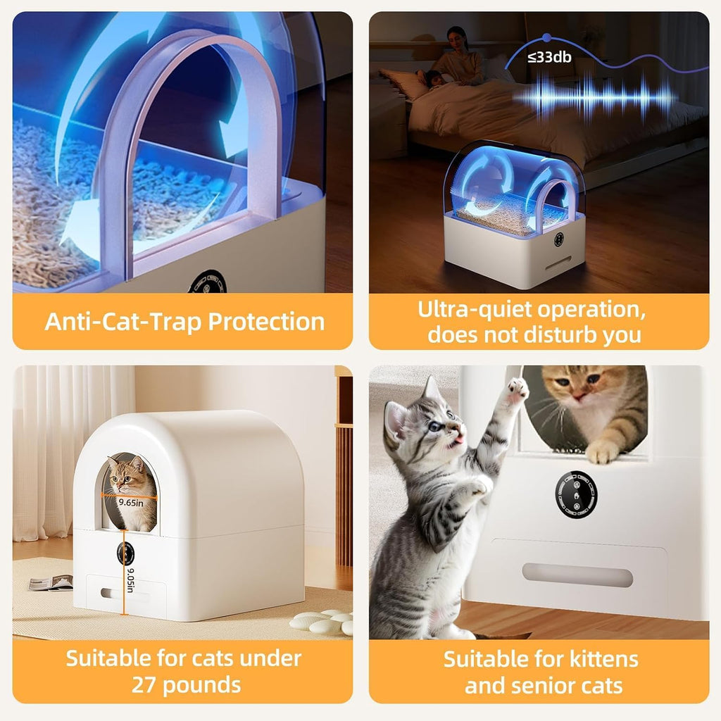 Large Capacity Automatic Cleaning Cat Litter Box with Safety Sensors