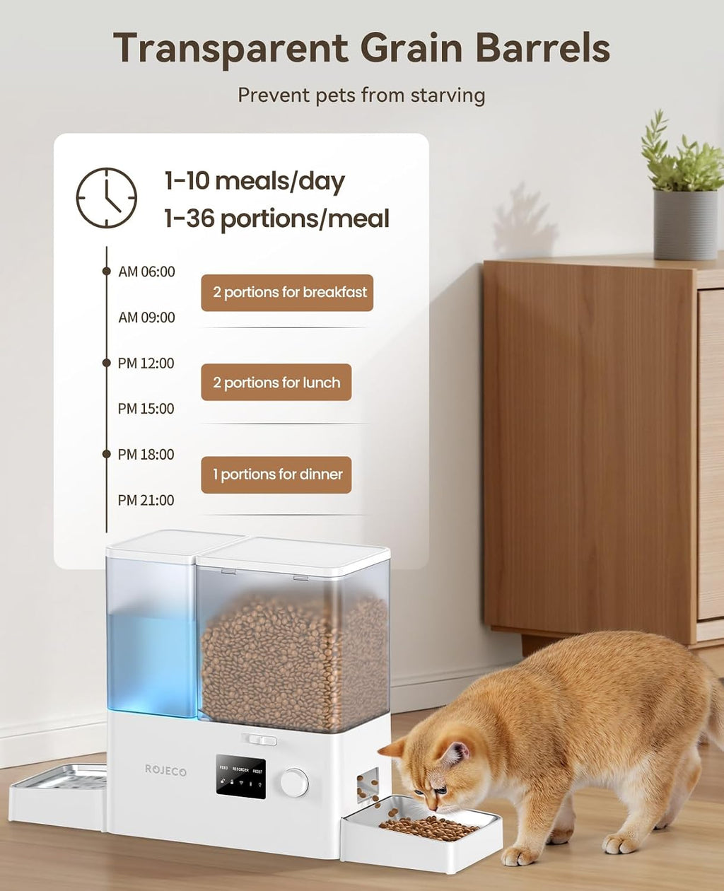 ROJECO Automatic Cat Feeder and Water Dispenser,2.4G WiFi Control Feeding