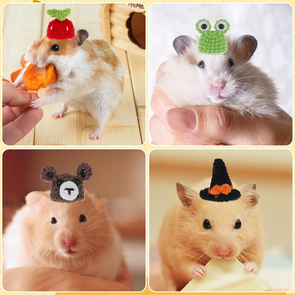 12Pcs Mini Knitted Hats for Hamster Small Animals with Adjustable Strap
