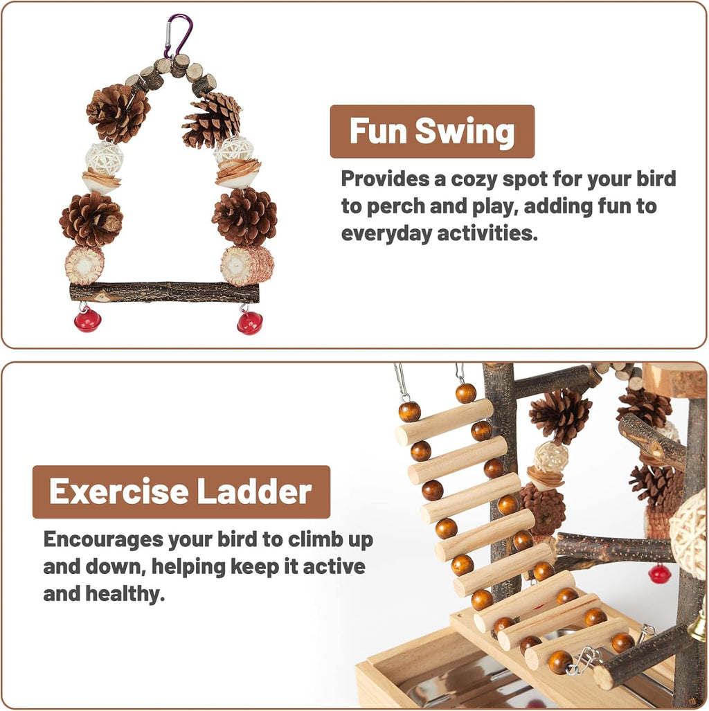 Bird Playground Wooden Parrot Stand Tabletop Parrot Play Gym