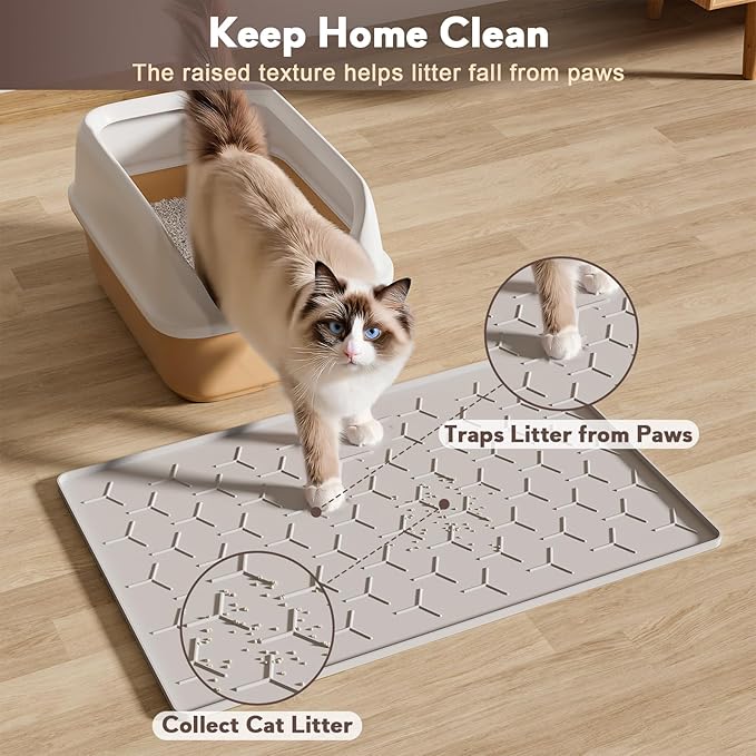 Cat Litter Box Mat, Silicone Kitty Litter Mat, Light Gray - Image 3