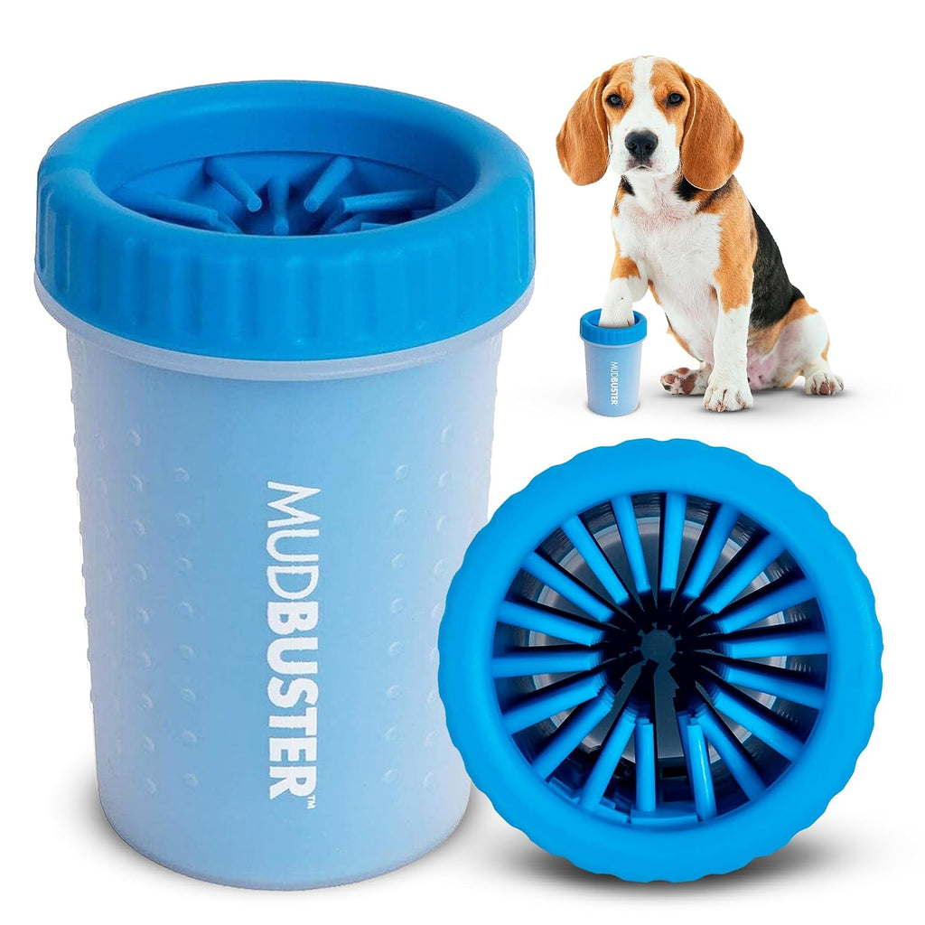 Dexas MudBuster Medium Dog Paw Cleaner, Pro Blue, Fits 1.5"-2.5" Wide Paws, Gentle Silicone Bristles for Quick, Easy Cleaning
