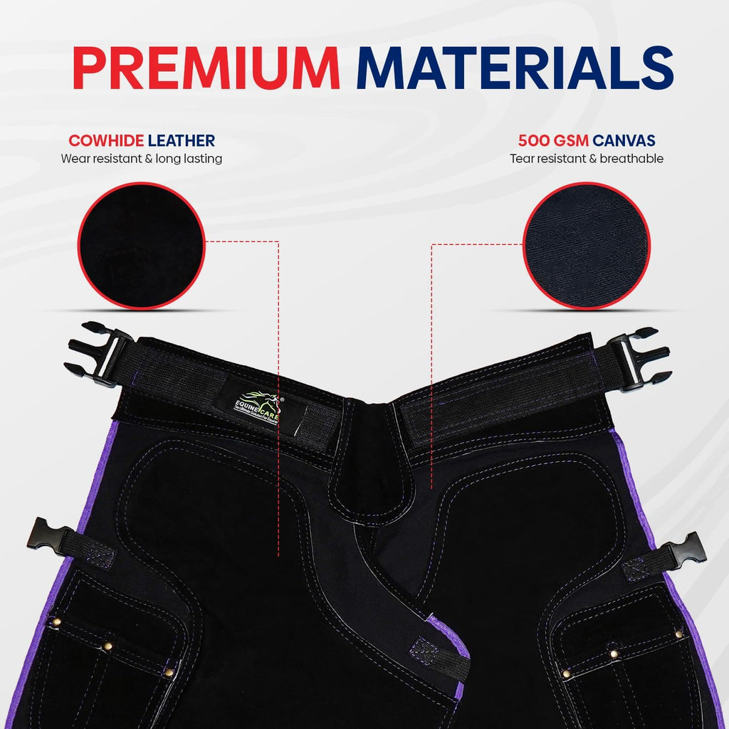 Equine Care Women's Farrier Apron Chaps, Back Support, 23in, Black/Purple