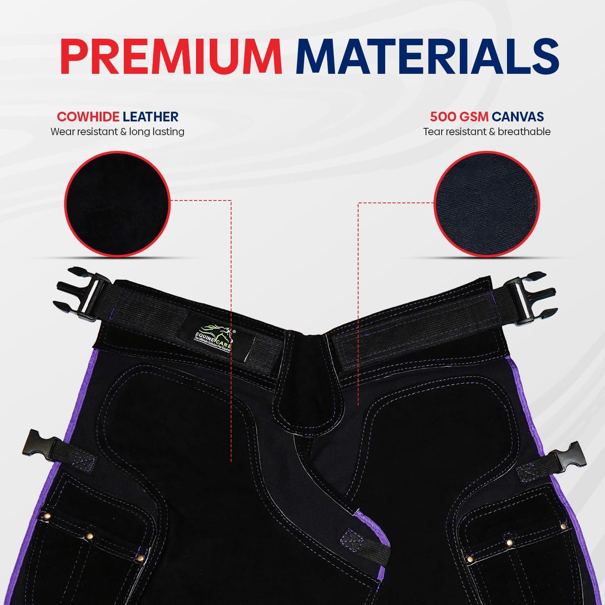 Equine Care Women's Farrier Apron Chaps, Back Support, 23in, Black/Purple
