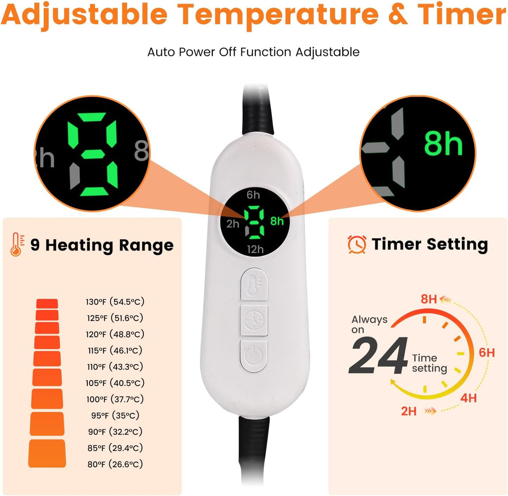 Cat Heating Pad with Timer, 9 Temperature Adjustable,Waterproof Electric Pet Heating Pad with Velvet Cover,Auto Power-Off, Anti-bite Dog Heat Pad for Dogs Cats -17.7''x15.7''