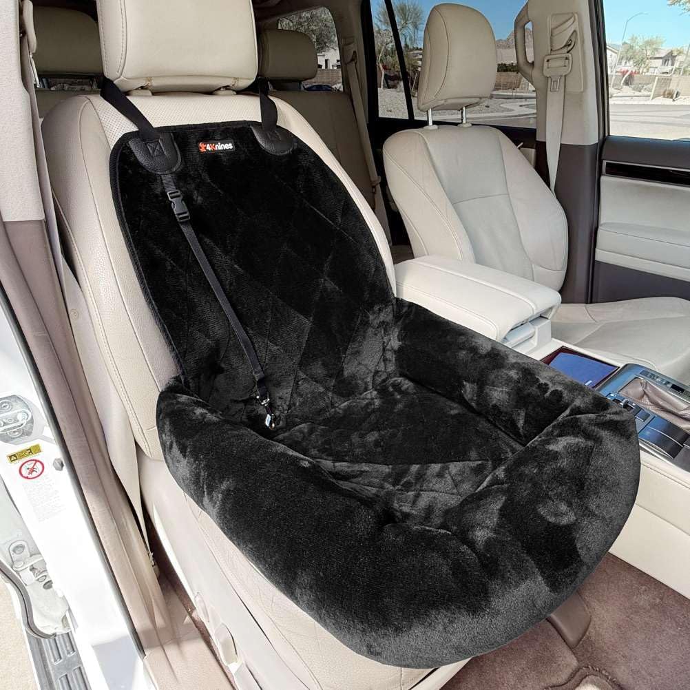 4Knines Dog Car Seat, Plush Travel Bed for Small-Medium Dogs, Grey
