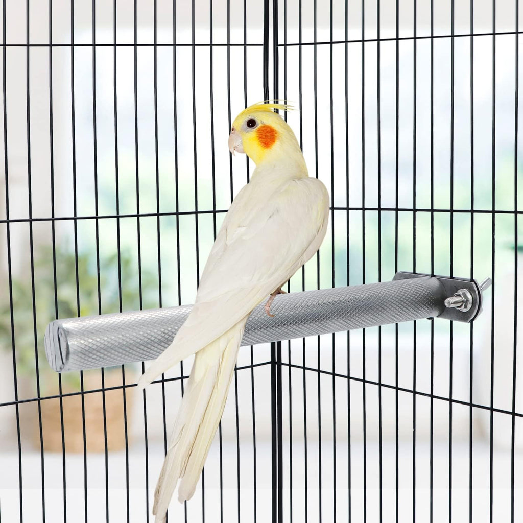 Wontee Bird Perch Stand Stainless Steel Parrot Cage Perch Accessories for Parakeets Cockatiels Conures African Greys Macaws Amazon Parrots (M (9.8"x1")
