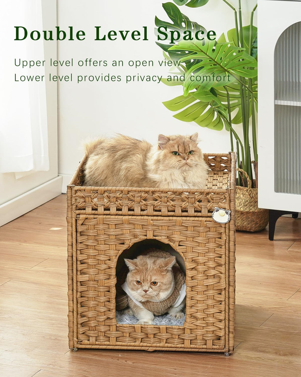 Cat Beds for Indoor Cats, Extra Large Double Cat Cave Pet Cube, Handwoven Rattan Cat Houses, Cat Window Perch, Cat Window Hammock Bed for Indoor Cats, Large Handwoven Rattan Window Seat Natural