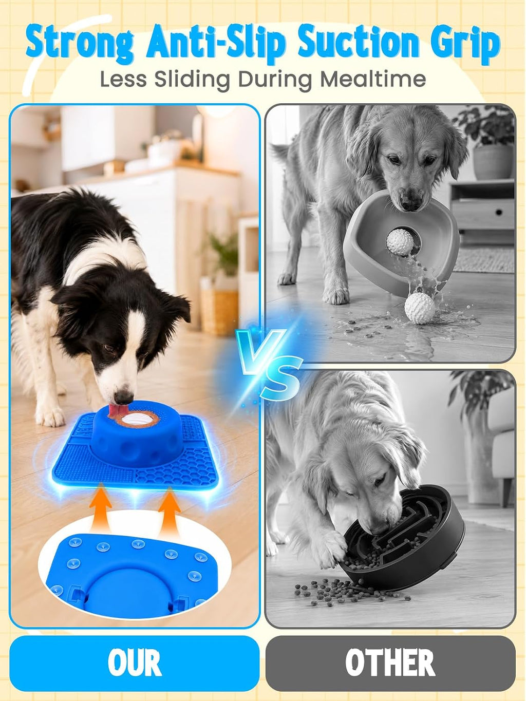 17oz Square Slow Feeder Dog Bowl, Lick Mat for Dogs with Rolling Ball