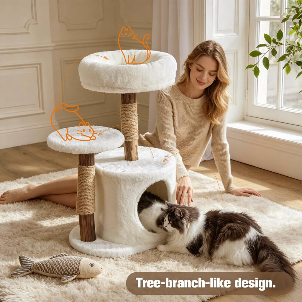 YOCAN 25" Tall Mini Cat Tree with Scratching Post for Small Cats, 2-Tier