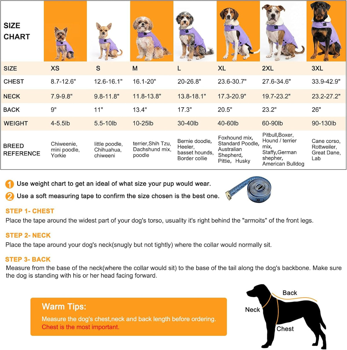 M Dog Winter Coat for Small Medium Dogs Easy On/Off Velcro Dog Snow Jacket