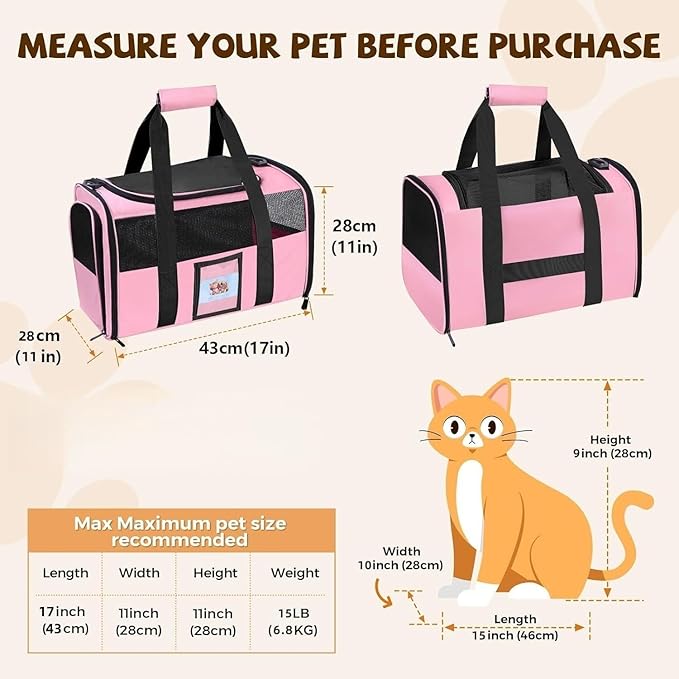 Soft Cat Carrier for Pets Up to 15 lbs, TSA Approved for Airline in-Cabin - Image 3