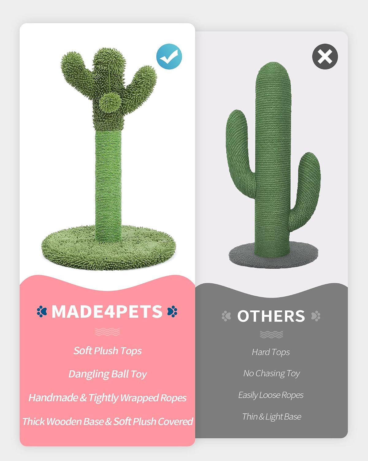 Made4Pets Cactus Cat Scratching Post for Small Indoor Cats & Kittens, 21.7"