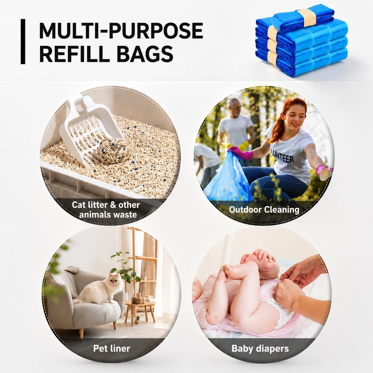 20 Pack Cat Litter Refill Bags (14.8ft/Roll) - 7-Layer Films Odor Lock Film