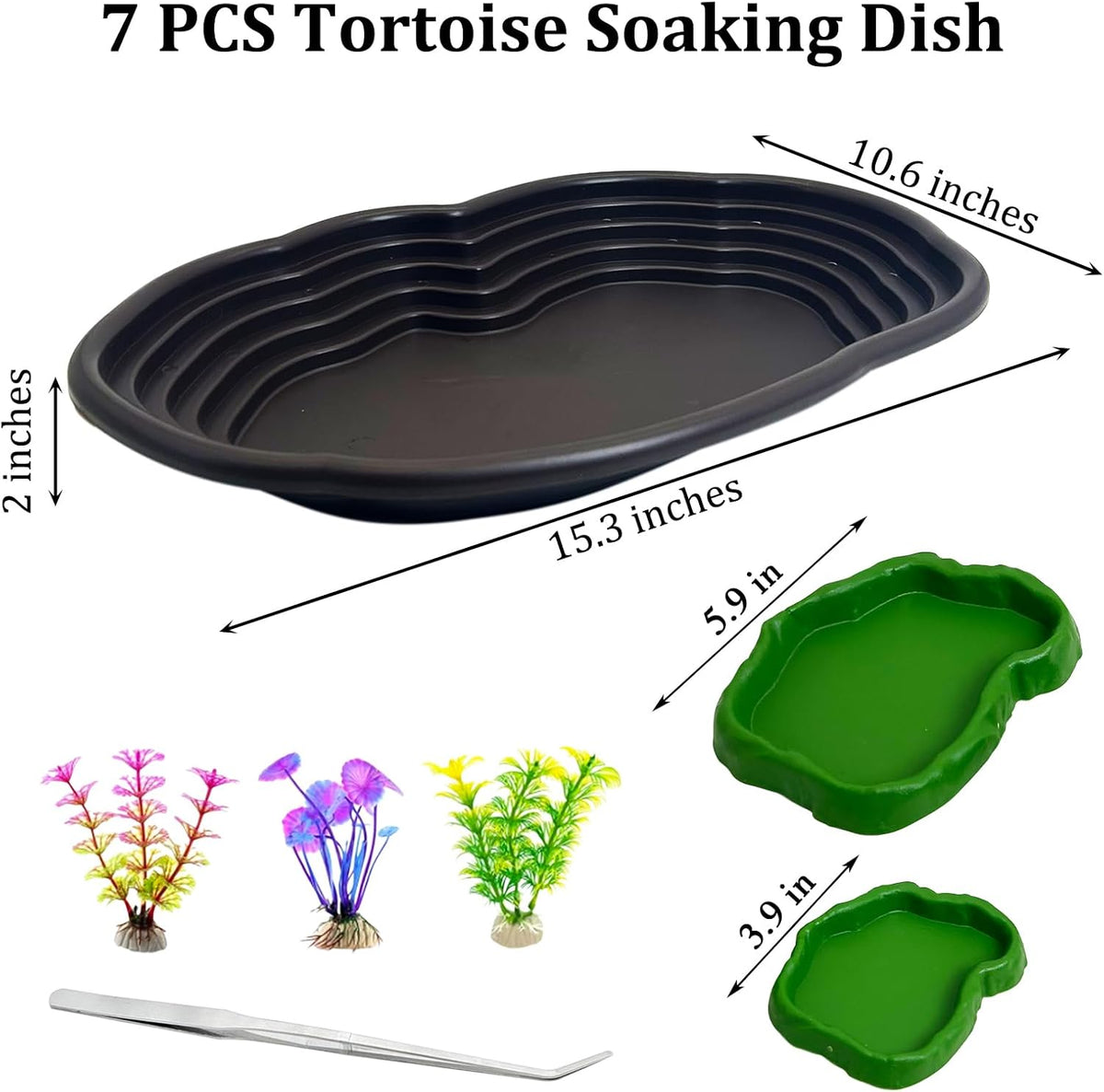 Reptile Water Dish with Ramp Turtle Bathing Pool 7 Pcs Feeding Bowl