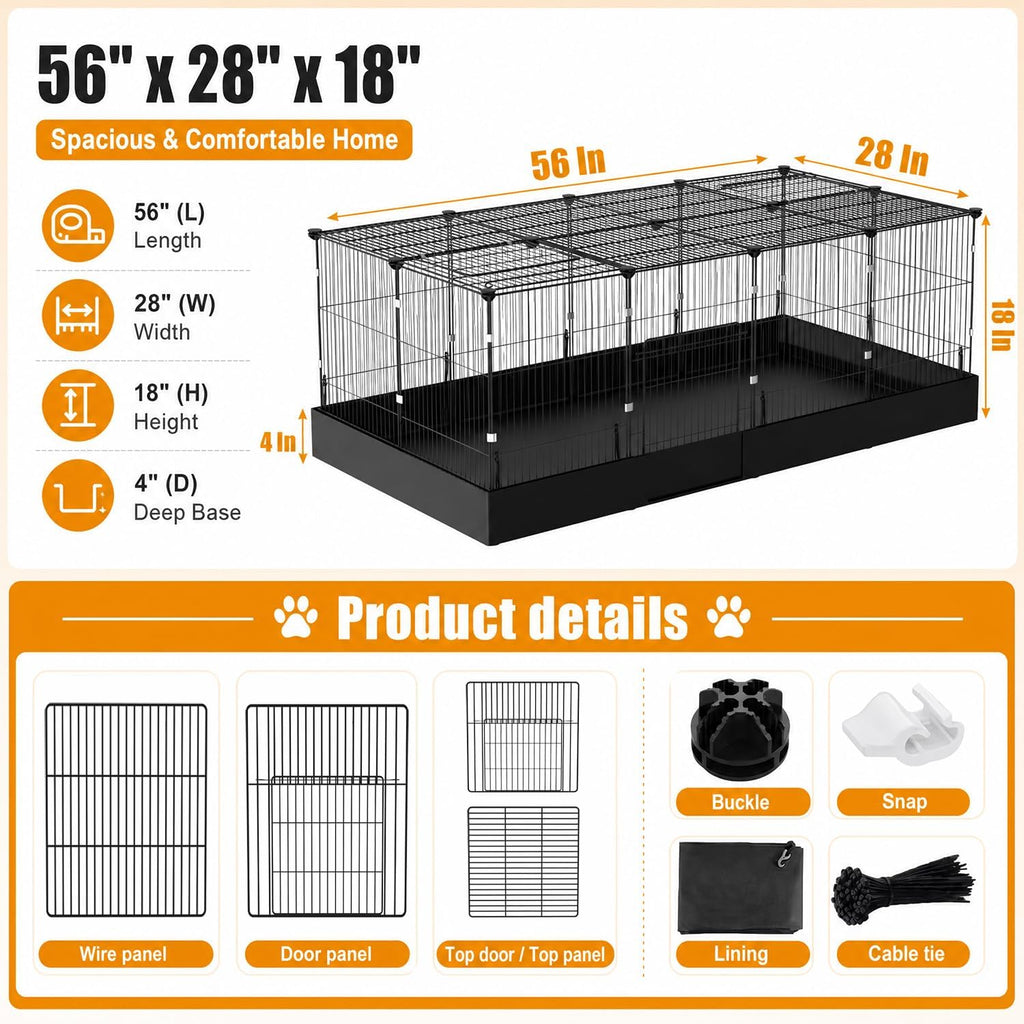 Guinea Pig Cages DIY Small Animal Playpen with Waterproof Liner, Expandable Cage for Guinea Pigs, Metal Wire Yard Fence Rabbit Cage