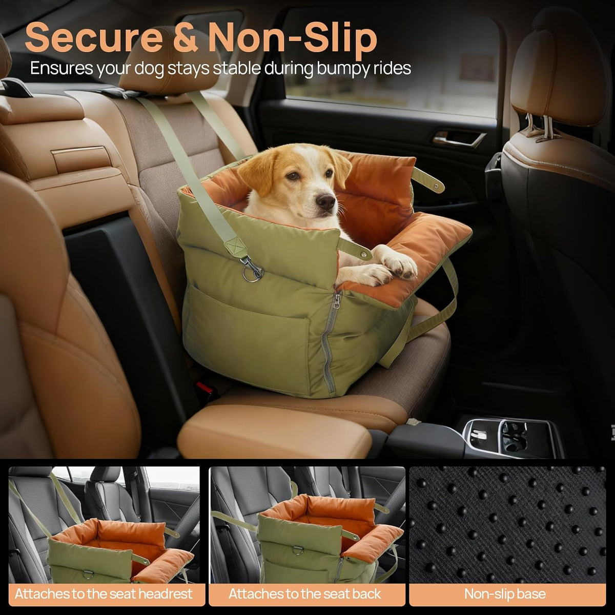 Dog Car Seat Bed for Small & Medium Dogs Under 30lbs, Premium Dog Car Seat, Soft & Stylish & Waterproof, Easy to Clean for Front or Back Seat (Green)