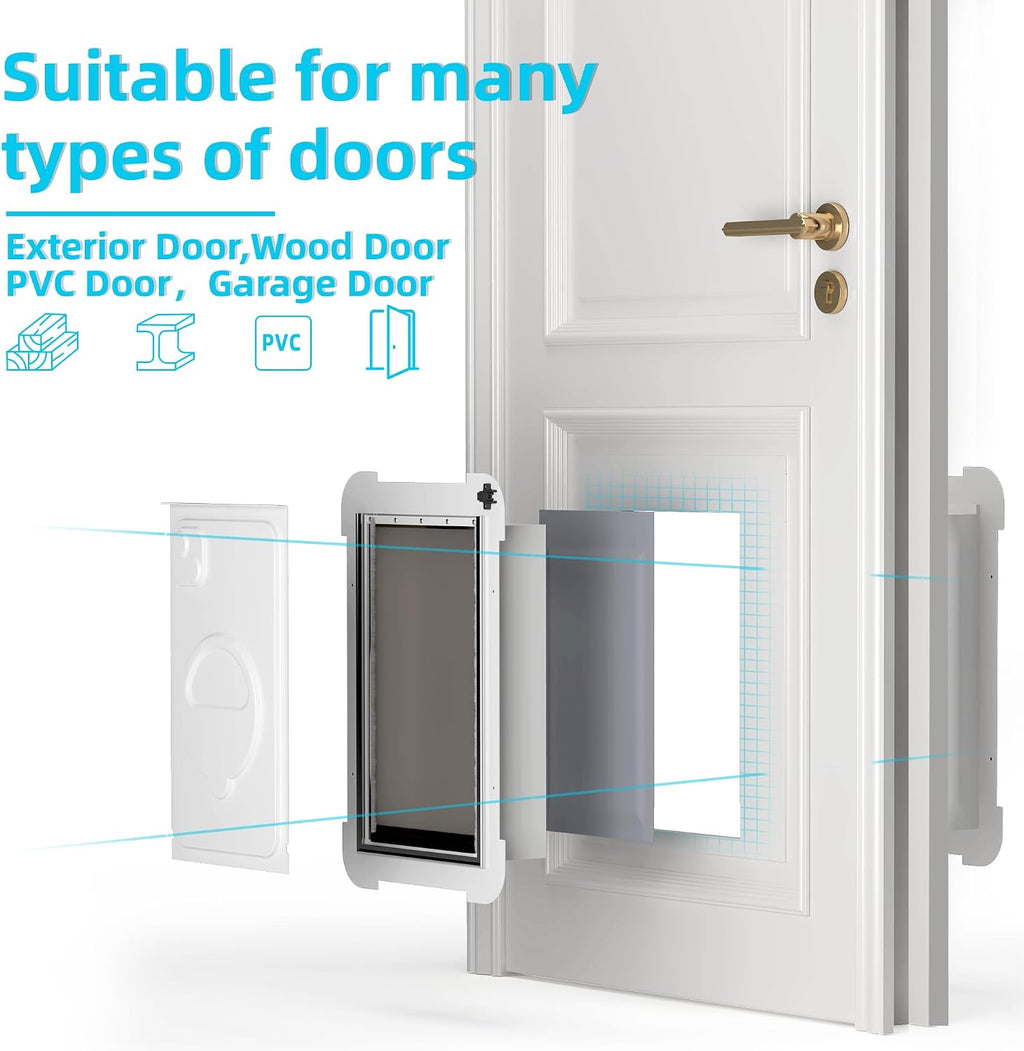 3-Flap Never Rust Extra Large Dog Door for Doors with Sliding Lock Panel