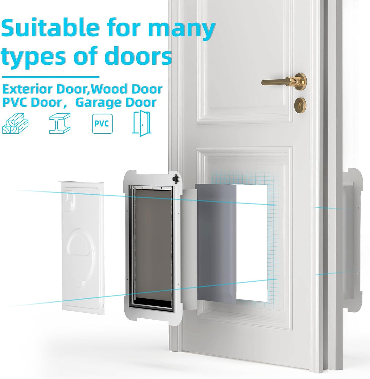 3-Flap Never Rust Extra Large Dog Door for Doors with Sliding Lock Panel