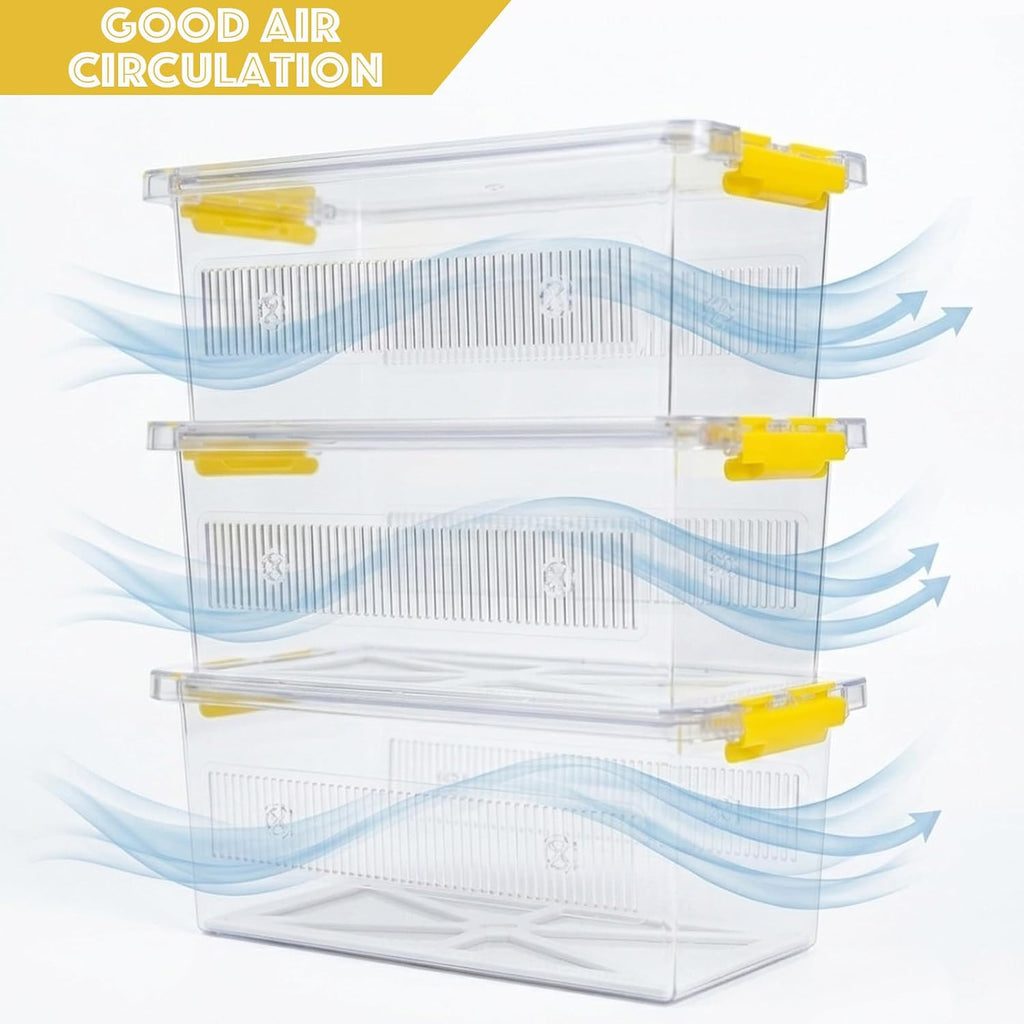 4 Pack ABS Reptile Breeding Box with 100 Non-Woven Pads Each – Stackable Reptile Enclosure for Snakes, Lizards & Spiders – Ventilated Hatchling Reptile Terrarium 8.7x4.3x3.9 Inch