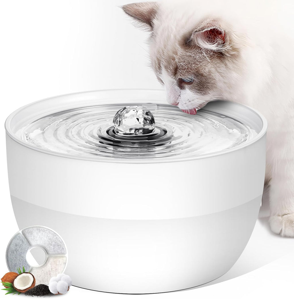 Casfuy W8 Quiet Stainless Steel Dog & Cat Water Fountain with LED Light, Black, 102-oz