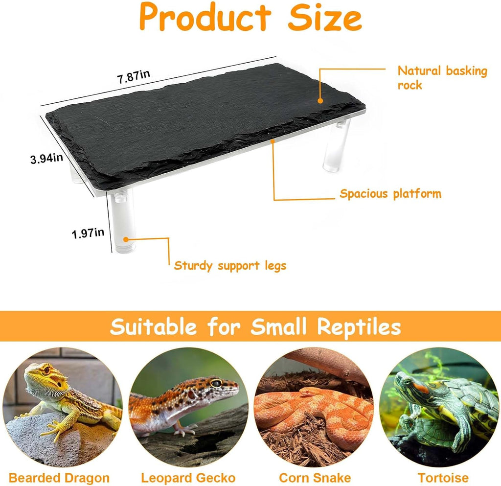 Bearded Dragon Basking Platform,Reptile Hide Cave with Slate Rock,S