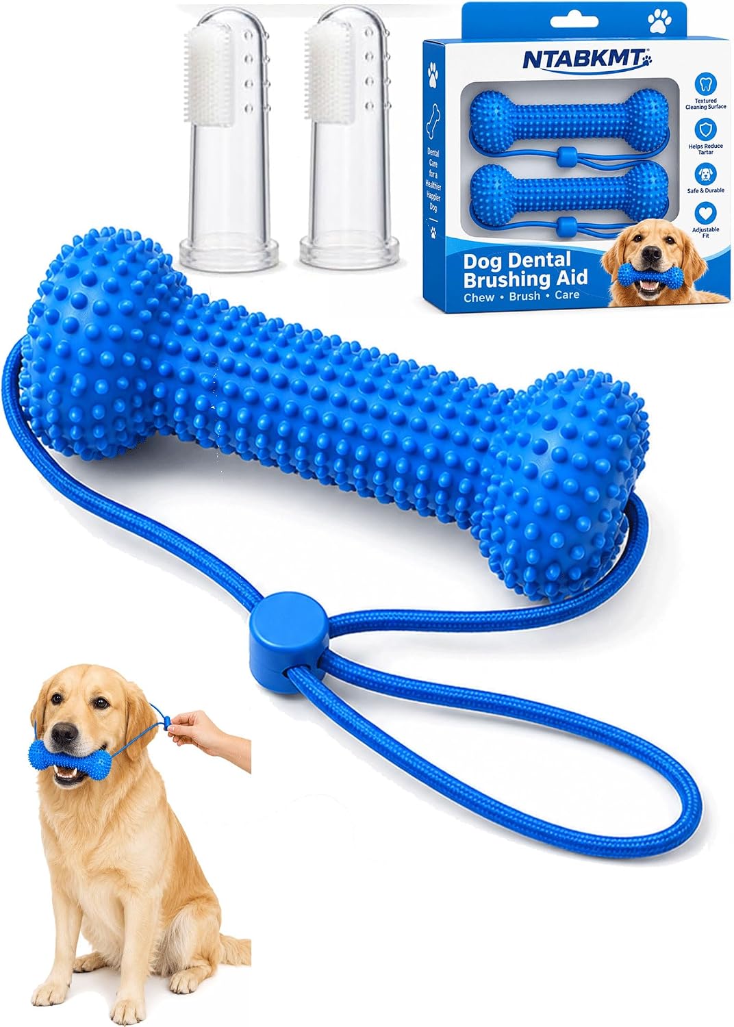 Dual-Action Canine Dental Prop, Bite and Brush Dog Toothbrush Helper with Adjustable Head Strap, Soft Rubber Dog Mouth Opener for Small, Medium and Large Dogs，2