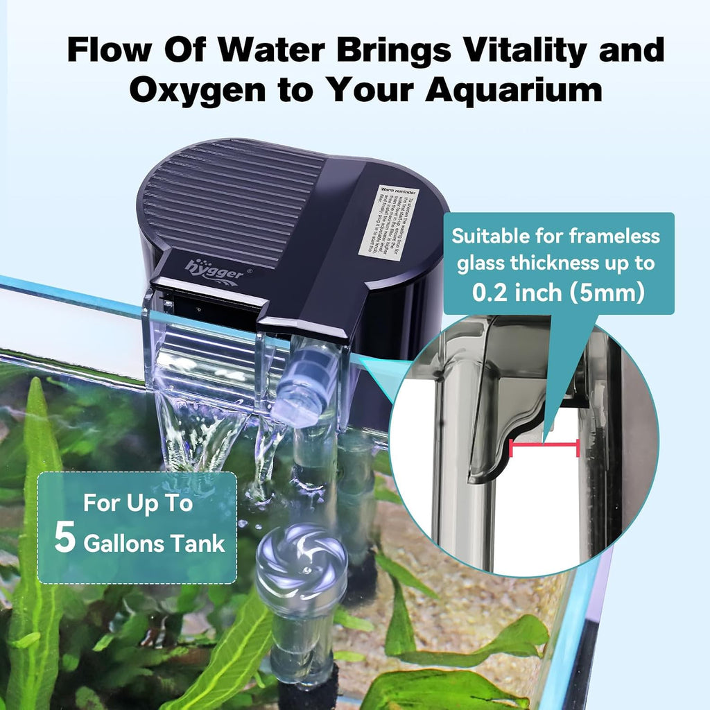 hygger Hang On Back Aquarium Filter, Fish Tank Filter for Tank Up to 5 Gal