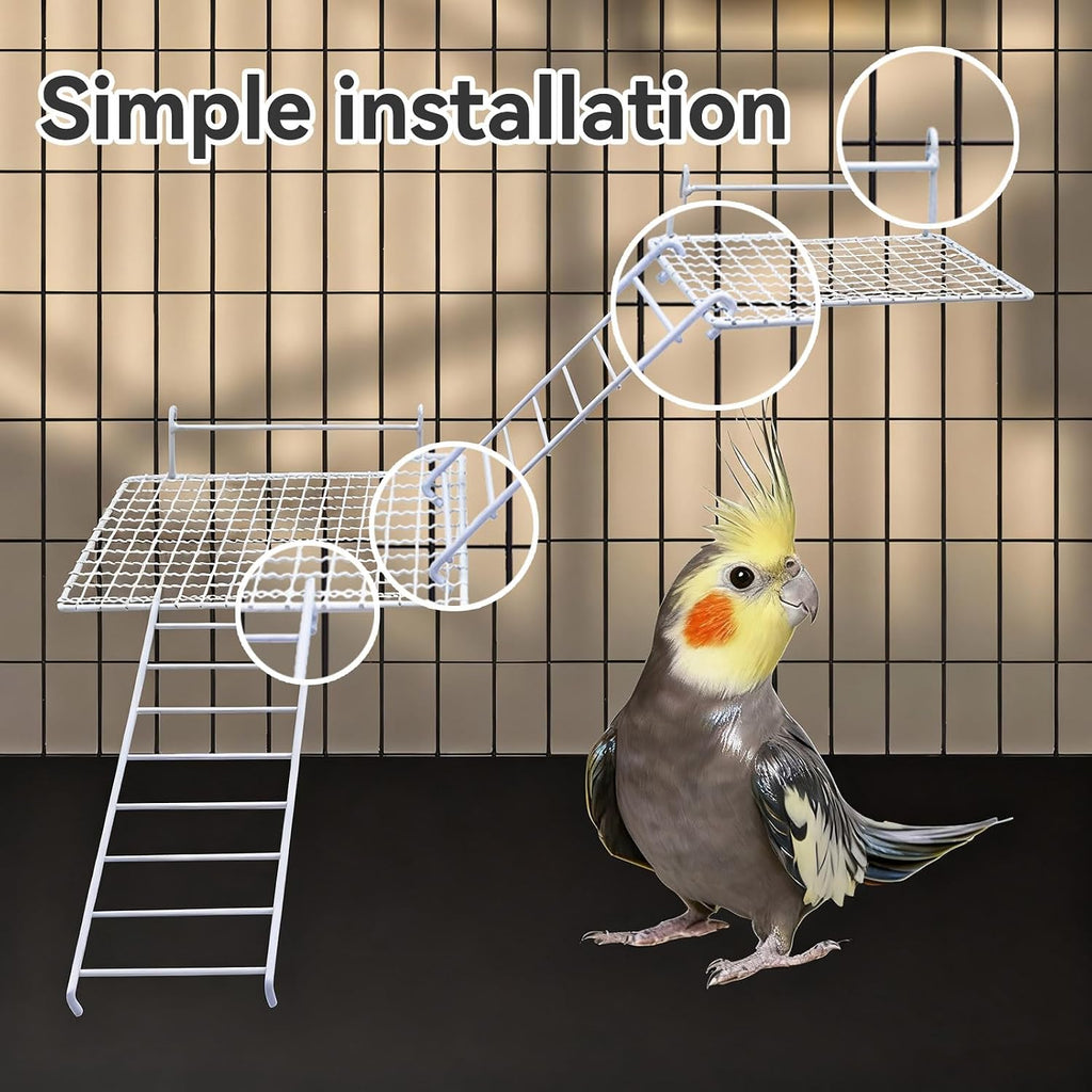 4 Pack Stainless Steel Bird Standing Platform with Cleaning Brush Set, Bird Perches for Cage, Cage Accessories for Budgies, Cockatiels, Lovebirds, Green Cheeks, Small to Medium Birds