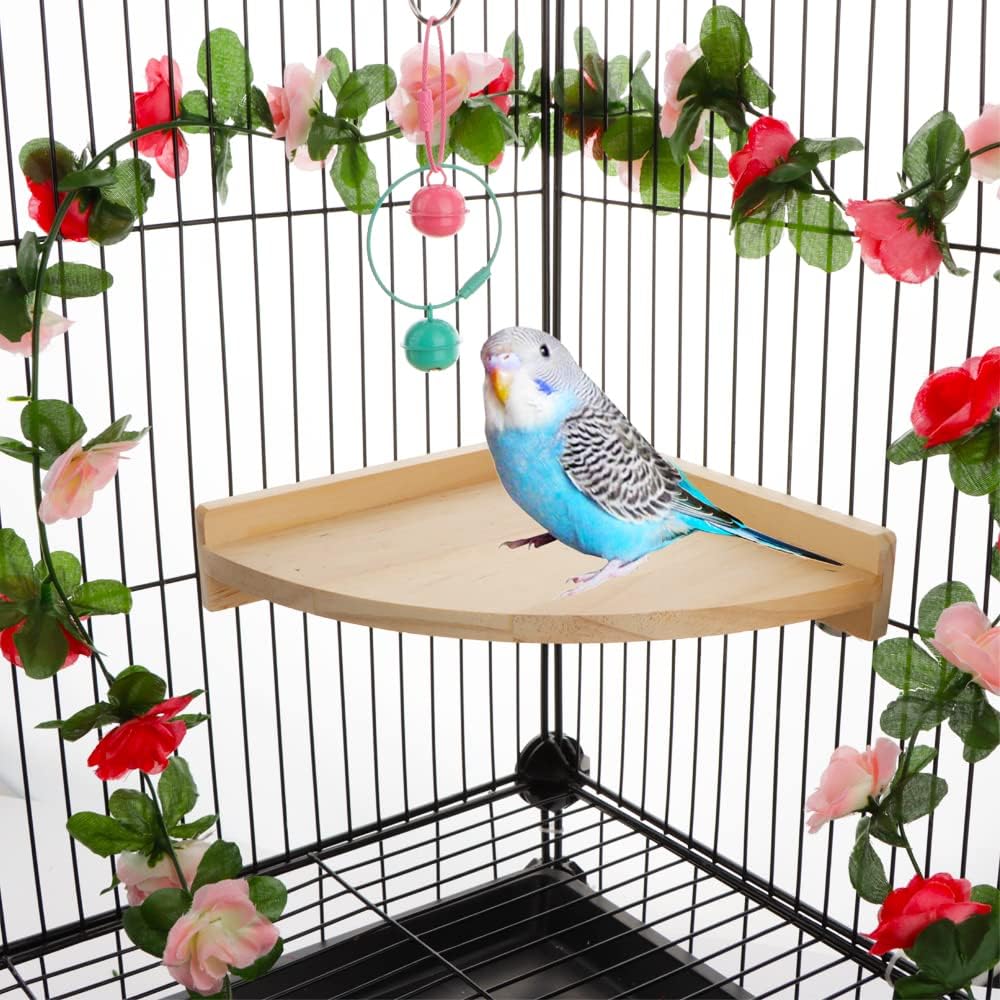 2 Pack Bird Wooden Perch Stand Platform Rack Rest Stand Toy for Bird Parrot Parakeet Conure African Greys Cockatoo Budgies Macaw Lovebird Finch Canary Hamster Gerbil Rat Mouse Cage Shelf Toy