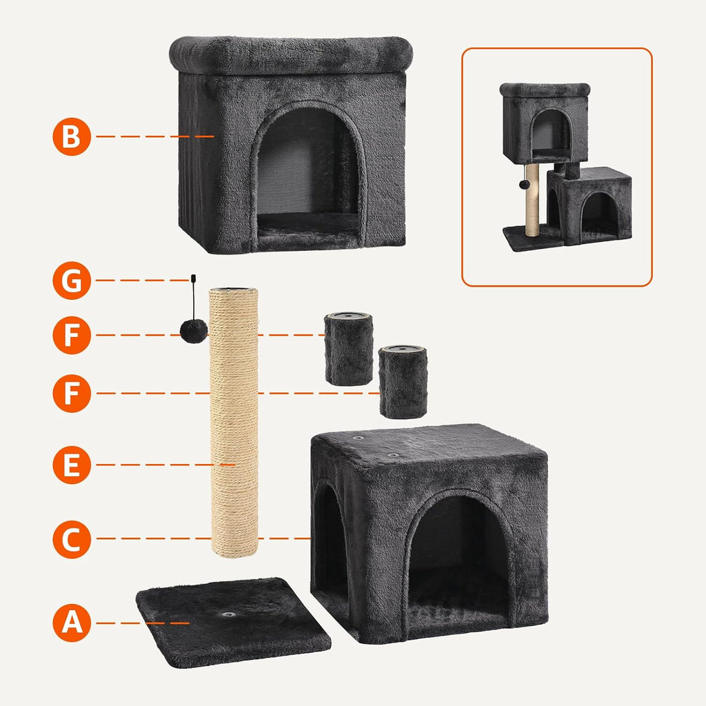 Amazon Basics 30-Inch Cat Tree Tower, Activity Center with 2 Plush Condos, Sisal Scratching Post and Hanging Pompom, Gray