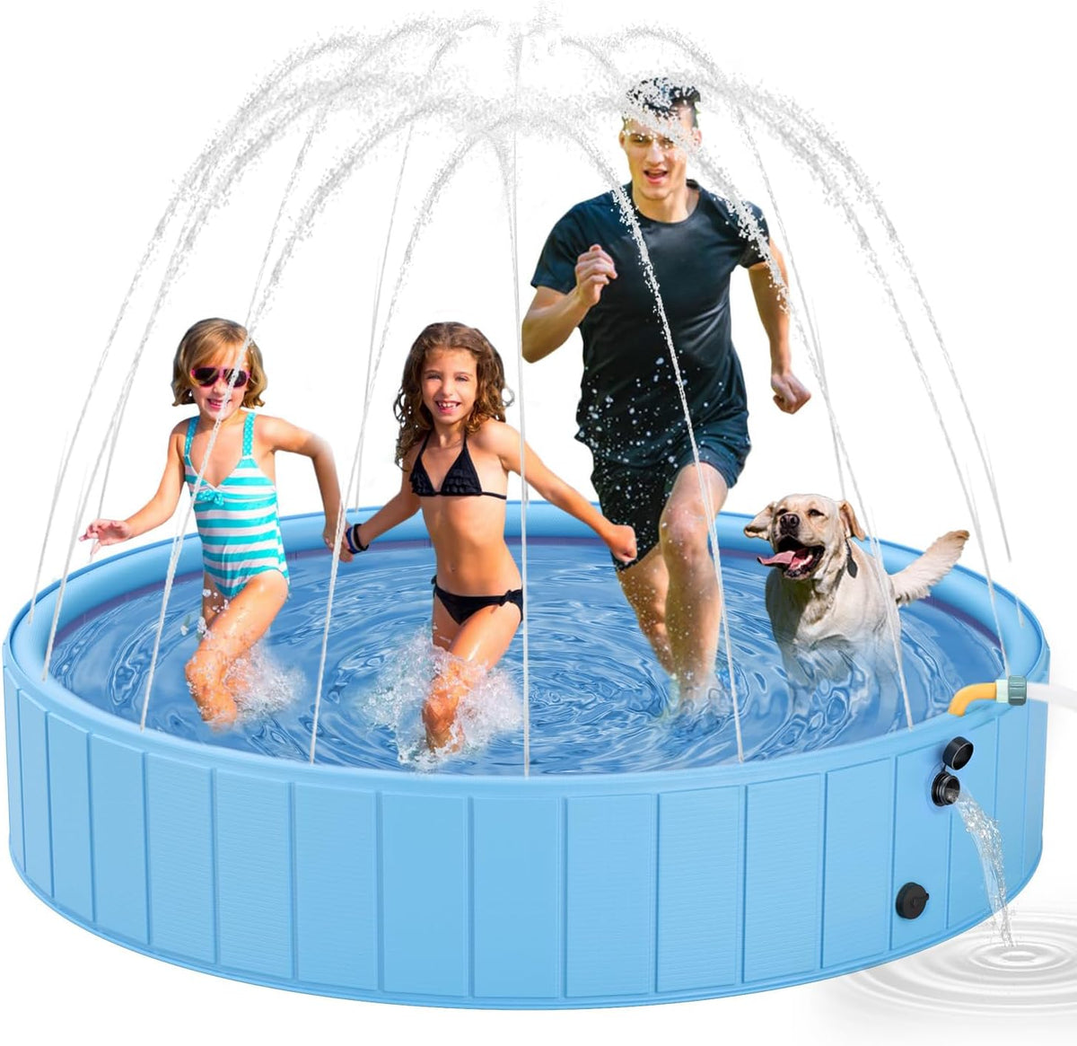 YSJILIDE Dog Pools for Large Dogs, 2-in-1 Sprinkler Pool for Kids Non-Slip Dog Swimming Pool for Outdoor Backyard Kids Dogs Ducks and Pet Baths 63" x 12"