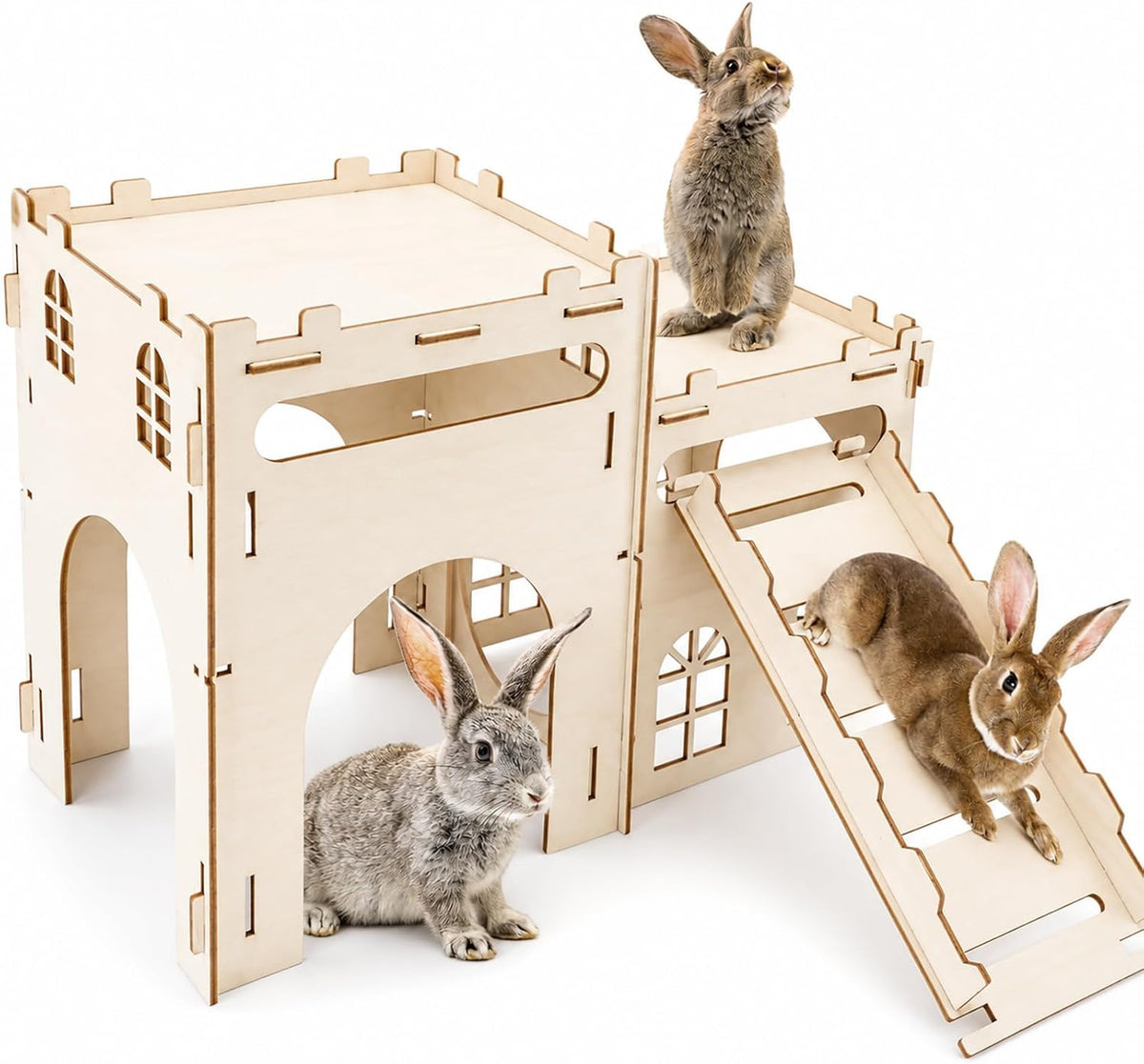 Rypet Large Wooden Rabbit Castle, Bunny Castle Hideout with Stairs