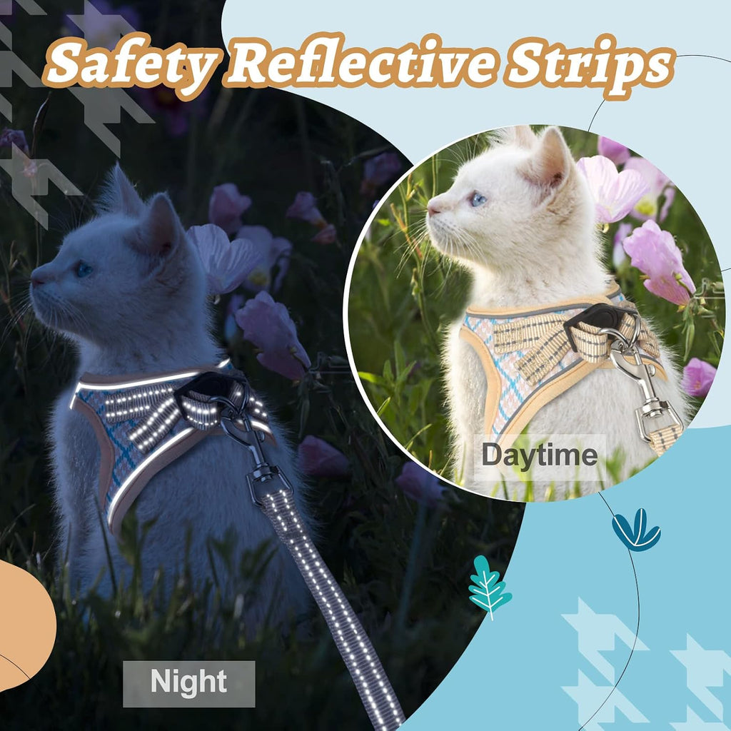 Cat Harness and Leash for Walking, Adjustable Soft Harness for Kitten Puppy Small Cats, Reflective Escape Proof Cats Vest Harness Easy Control for Travel Adventure