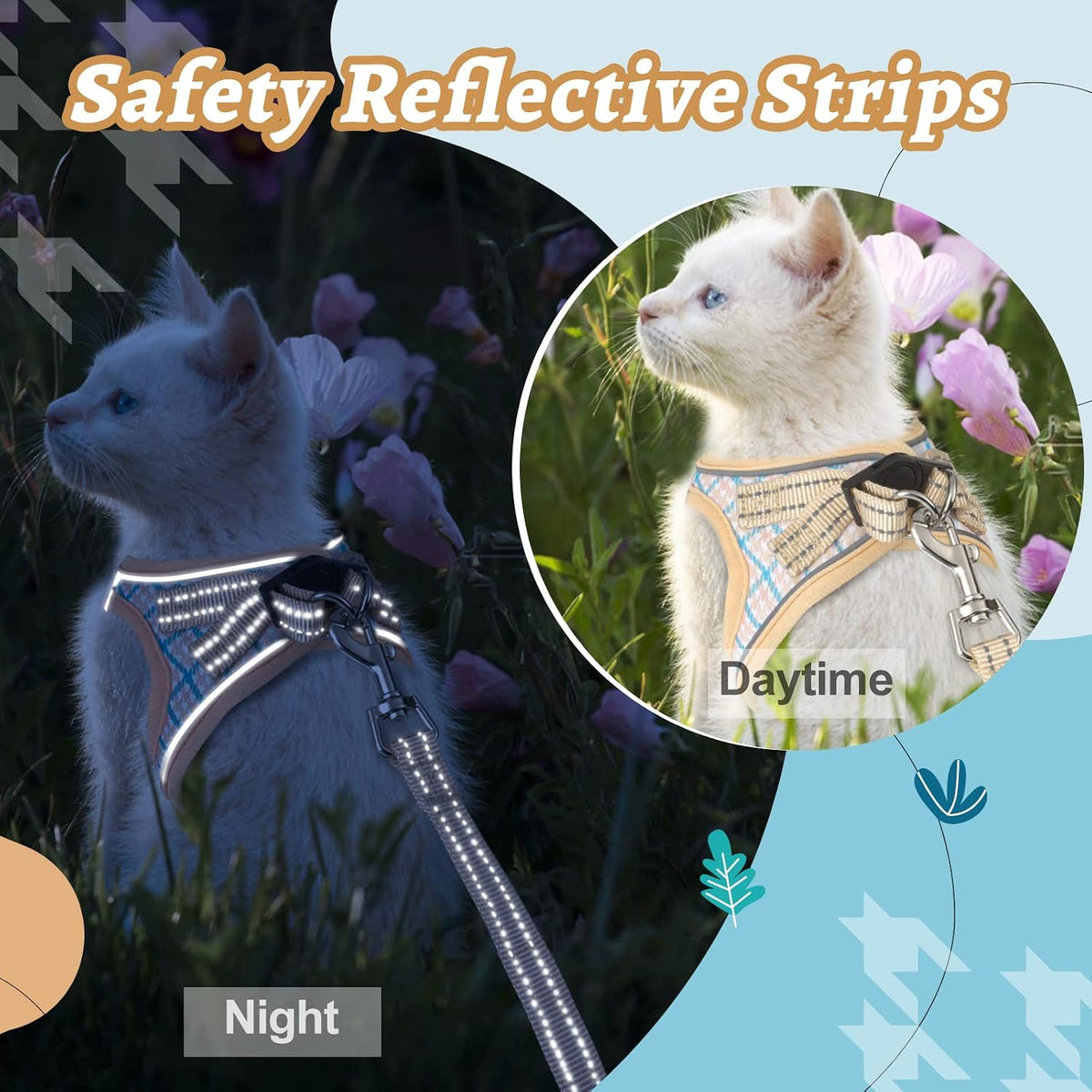 Cat Harness and Leash for Walking, Adjustable Soft Harness for Kitten Puppy Small Cats, Reflective Escape Proof Cats Vest Harness Easy Control for Travel Adventure