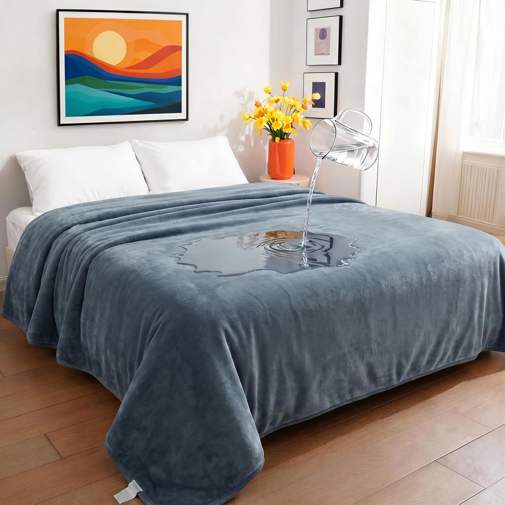 Sunheir Waterproof Blanket for Bed Queen Size, Reversible Soft Sherpa Fleece Dog Pet Blankets, Leakproof Spill-Proof Love Blanket for Furniture & Sofa Protector, Camping, Travel, 90"x86", Grey
