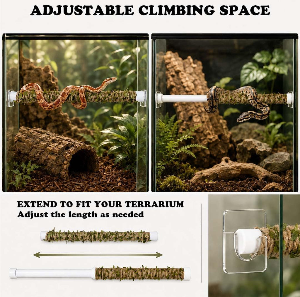Adjustable Snake Perch, 15.55-24.4 Inch Telescopic Climbing Stick, Ball Python Climbing Accessories, Swing Enrichment Toy and Tank Decor for Corn Snakes and Ball Pythons