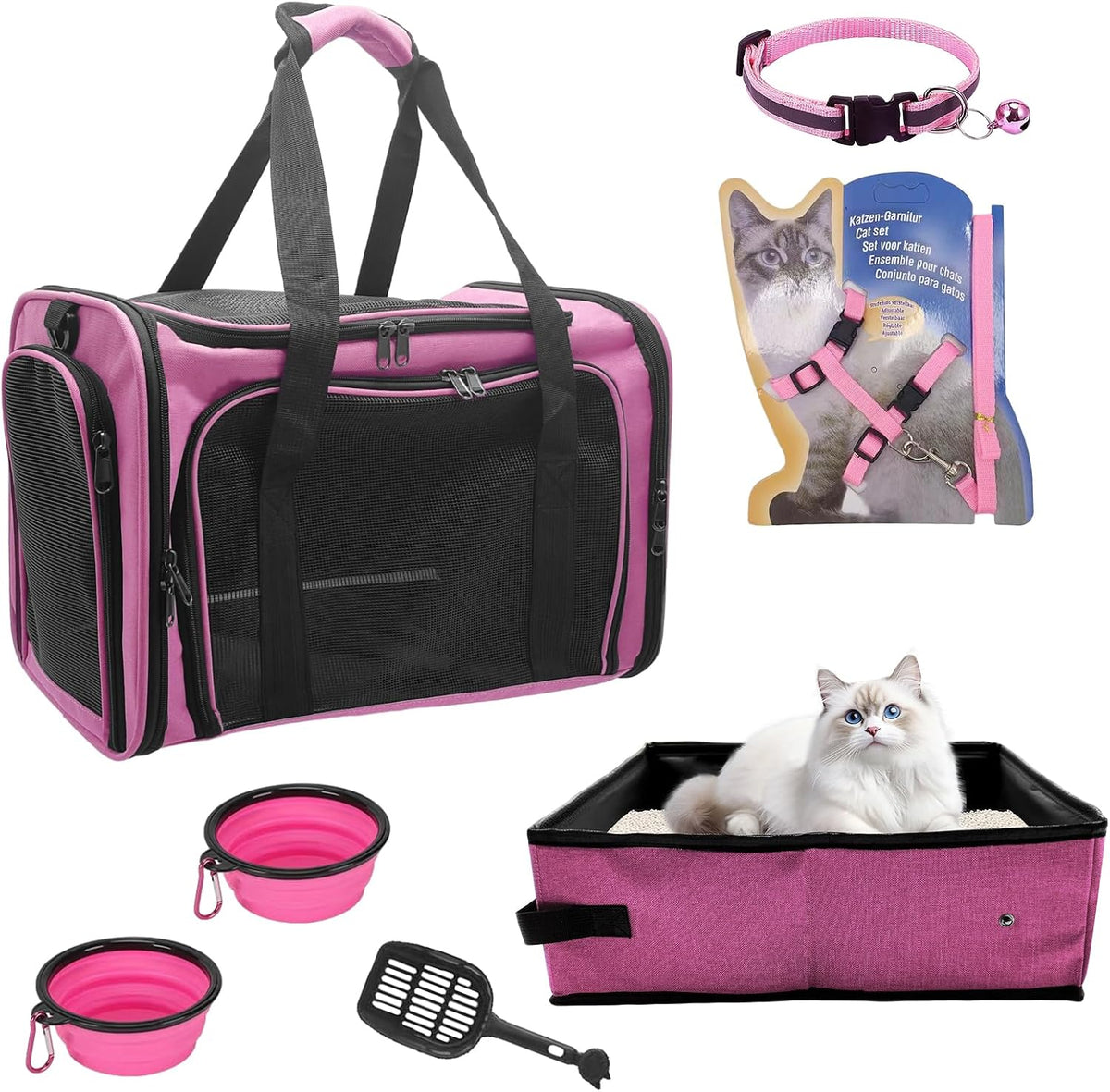 Cat Carrier with Litter Box, Cat Travel Carrier Soft Sided & Foldable Travel Litter Box for Cats, Fit for Cats or Kittens Up to 20 lbs, 17'*11.8'*11.8' inch Pet Carrier Bag, Camping & Traveling Black