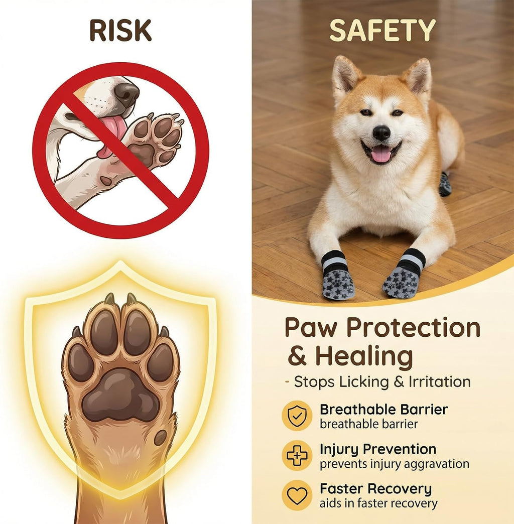 Reflective Dog Socks Grippy Socks Prevent Licking Paws，Anti Slip Paw Protection, for Hardwood Floors & Hot & Cold Pavement, Small Medium Large & Senior Dogs