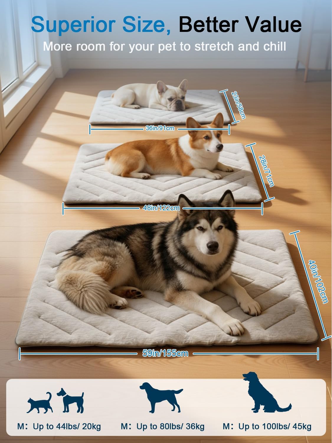 Dog Cooling Mat Self Coolings Foldable Cooling Pad for Dog in Summer Coolings Mat for Dogs and Cats Machine Washable (Rectangle,Gray, Medium-36 L x 23" W)