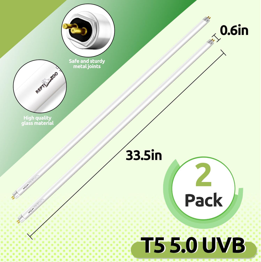 REPTI ZOO 2 Pack 34" T5 5.0 UVB Reptile Light Bulb 39W, UVA UVB Fluorescent Lamp Tube for Turtles, Chameleon, Tortoises, Lizard