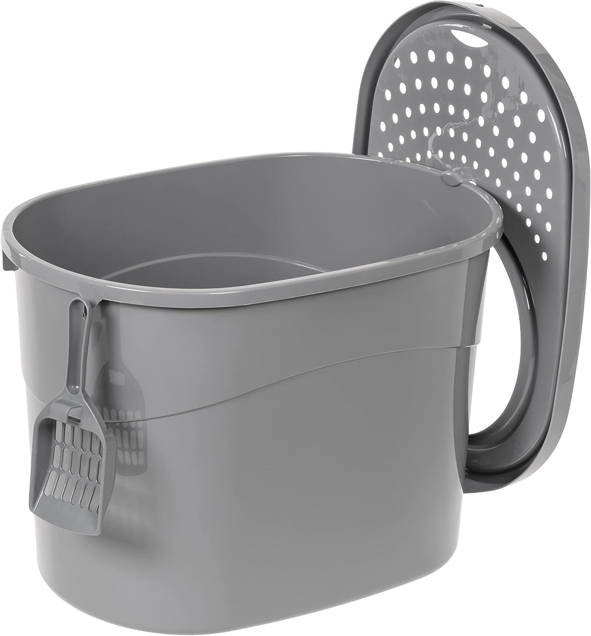 Amazon Basics Large Cat Litter Box with High Sides, Top Entry, Odor Control, Includes Scoop, 20.5 x 14.75 x 14.38 inches, Grey