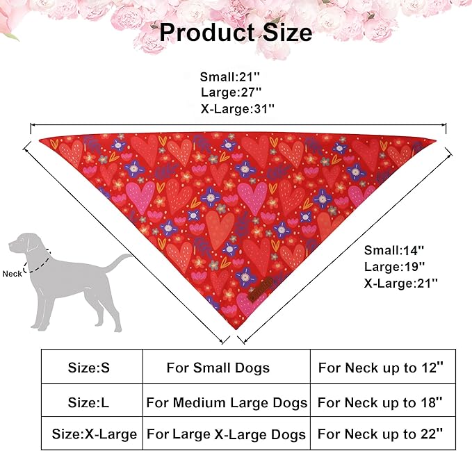 ADOGGYGO Valentines Dog Bandana 2 Pack, Heart and Floral Print Pet Scarf Bib - Image 4