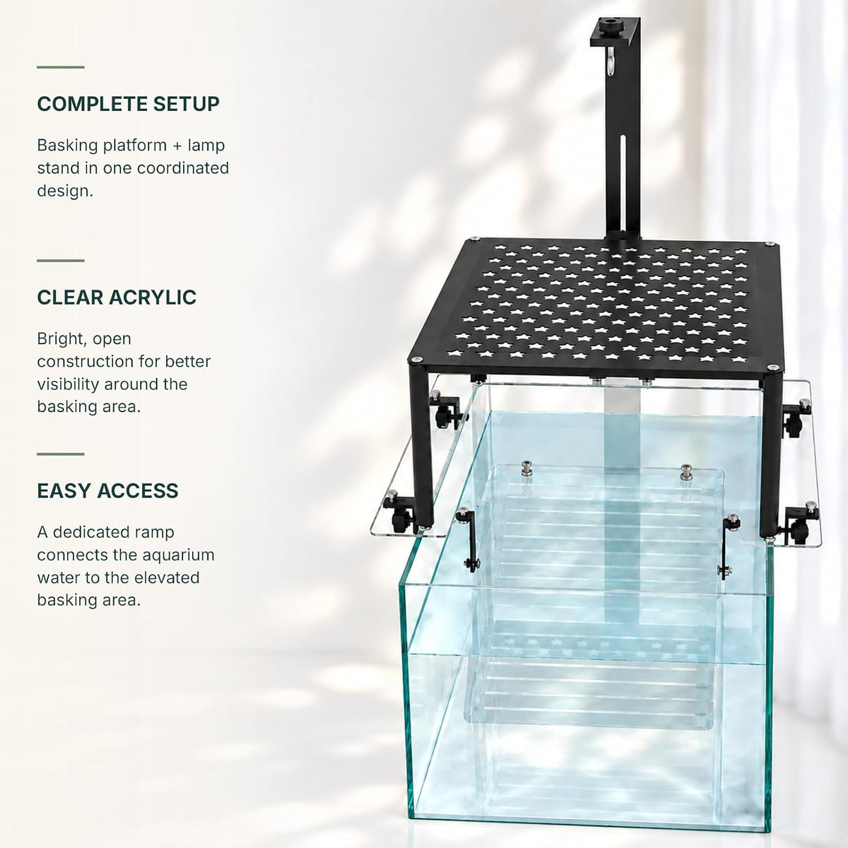 Turtle Basking Platform for 17-20 in Wide Aquarium, UVB Light Mount